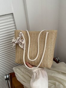 Trang trí Bow Trang trí khăn Túi Rơm Tay cầm đôi Nam châm Kỳ nghỉ - Màu Khaki - Xem 6