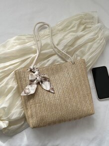 Trang trí Bow Trang trí khăn Túi Rơm Tay cầm đôi Nam châm Kỳ nghỉ - Màu Khaki - Xem 7