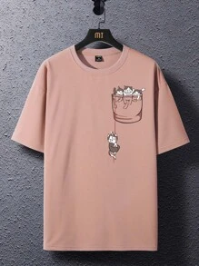 Manfinity Hypemode Camiseta suelta con gráfico de dibujos animados para hombres - Rosa - Ver 2