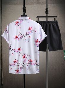 Manfinity RSRT Men Floral Print Shirt & Drawstring Waist Shorts Without Tee - Black and White - View 3