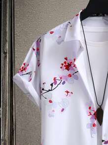 Manfinity RSRT Men Floral Print Shirt & Drawstring Waist Shorts Without Tee - Black and White - View 4