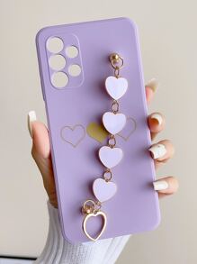 Heart Print Phone Case With Hand Strap Holder