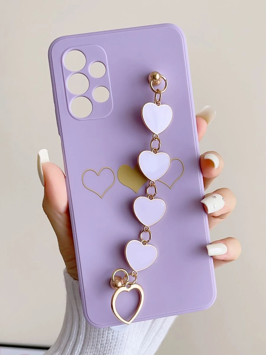 Heart Print Phone Case With Hand Strap Holder