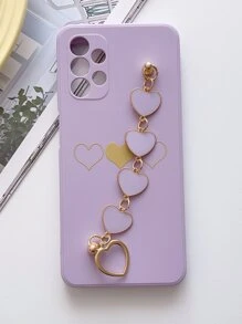 Heart Print Phone Case With Hand Strap Holder