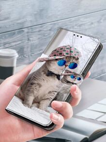 GLANDOTU Glasses Cat With Hat, PU Leather Wallet Protector, Card Holder Base, Card Slot, Shockproof, Compatible With Samsung Galaxy Mobile Phones And Other Phones Compatible With IPhone15/15Plus/15Pro/15Promax,International Version, Not The Domestic Version - Multicolor - View 3