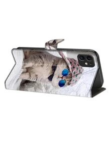 GLANDOTU Glasses Cat With Hat, PU Leather Wallet Protector, Card Holder Base, Card Slot, Shockproof, Compatible With Samsung Galaxy Mobile Phones And Other Phones Compatible With IPhone15/15Plus/15Pro/15Promax,International Version, Not The Domestic Version - Multicolor - View 4