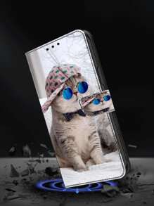 GLANDOTU Glasses Cat With Hat, PU Leather Wallet Protector, Card Holder Base, Card Slot, Shockproof, Compatible With Samsung Galaxy Mobile Phones And Other Phones Compatible With IPhone15/15Plus/15Pro/15Promax,International Version, Not The Domestic Version - Multicolor - View 5