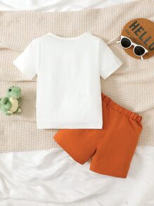 SHEIN 童裝男童恐龍印花短袖t恤和短褲 - 彩色 - 查看 2