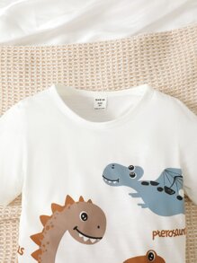 SHEIN 童裝男童恐龍印花短袖t恤和短褲 - 彩色 - 查看 4