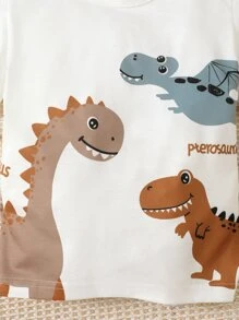 SHEIN 童裝男童恐龍印花短袖t恤和短褲 - 彩色 - 查看 5