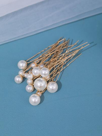 18pcs Women Pearl Decor Fashion Style Hair Pin, For Decoration Elegant Valentine's Day Accessories,Wedding Hair Accessories