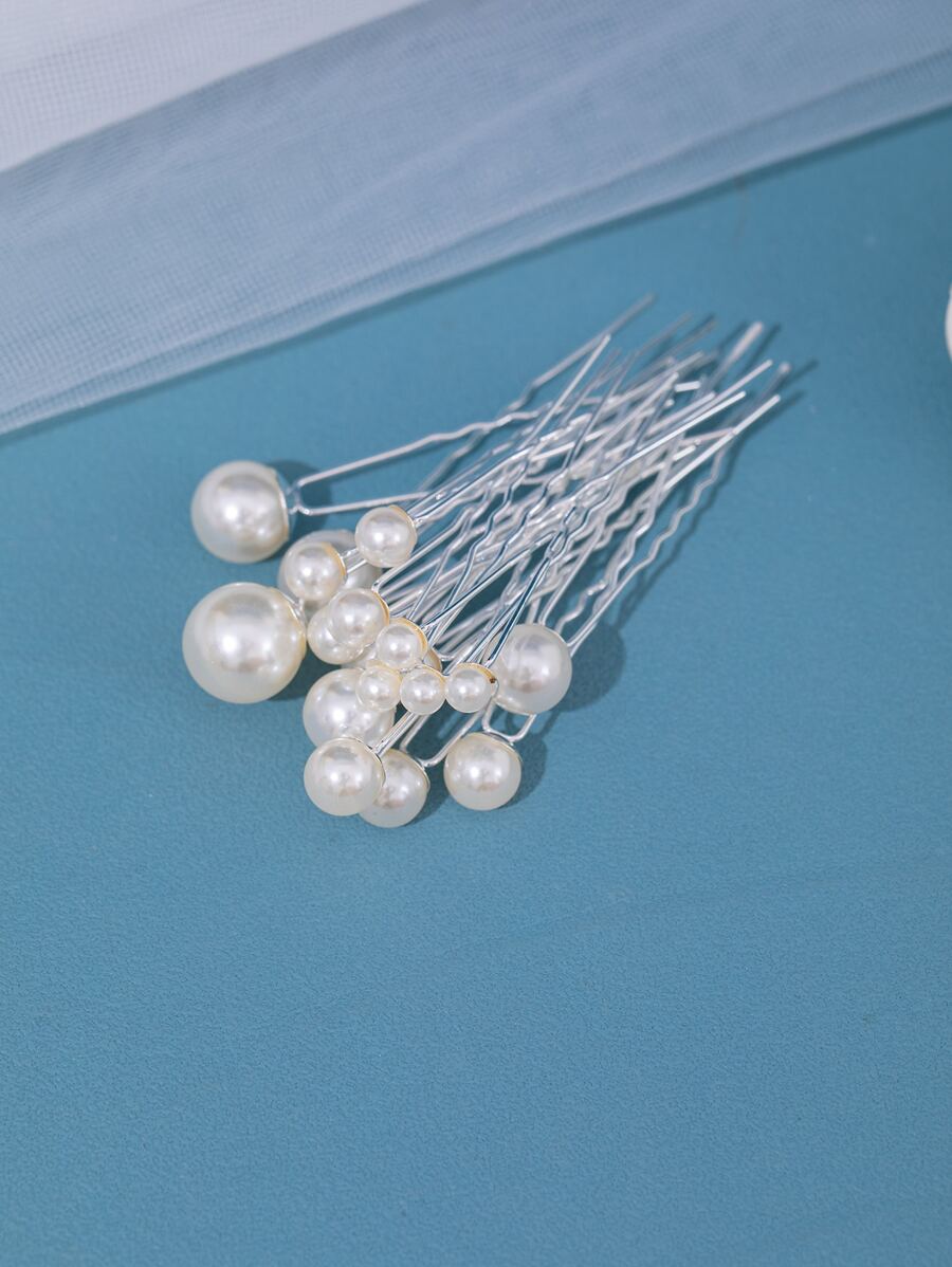 18 件装女士仿珍珠装饰时尚发夹，优雅情人节配饰，婚礼发饰 - 銀色 - 查看 1