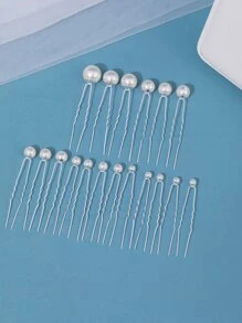 18 件装女士仿珍珠装饰时尚发夹，优雅情人节配饰，婚礼发饰 - 銀色 - 查看 2