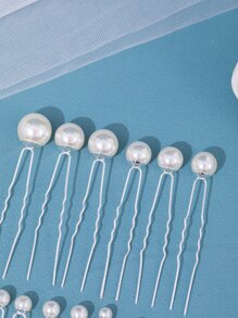 18 件装女士仿珍珠装饰时尚发夹，优雅情人节配饰，婚礼发饰 - 銀色 - 查看 4