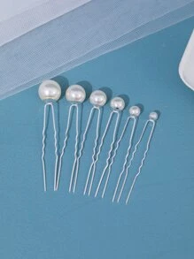 18 件装女士仿珍珠装饰时尚发夹，优雅情人节配饰，婚礼发饰 - 銀色 - 查看 5