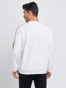GENTILAND Men Contrast Side Seam Letter Patched Detail Pullover - White - View 2