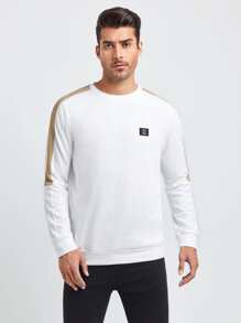 GENTILAND Men Contrast Side Seam Letter Patched Detail Pullover - White - View 3