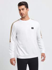 GENTILAND Men Contrast Side Seam Letter Patched Detail Pullover - White - View 5