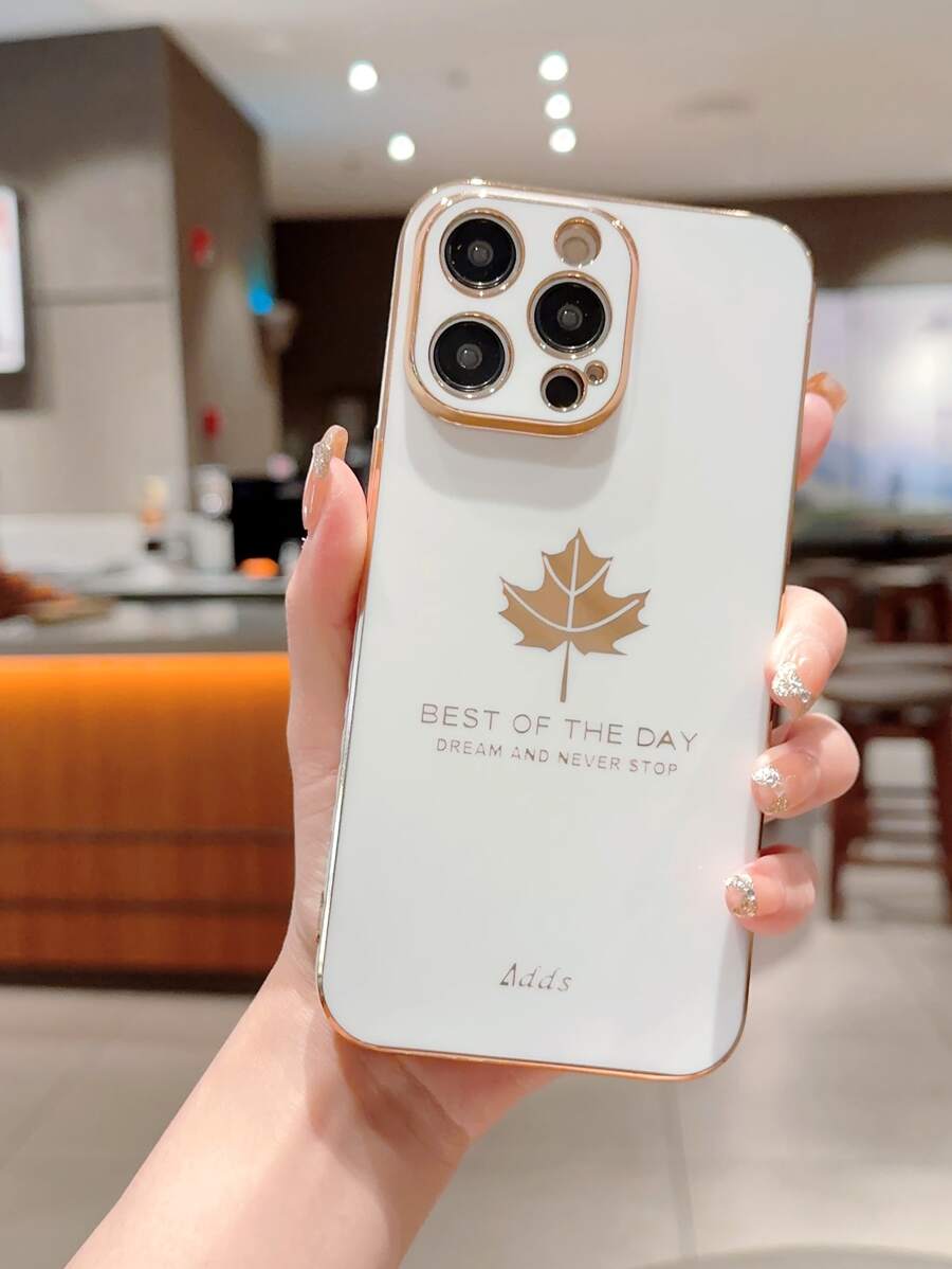 1pc Maple Leaf Plating Anti-drop Phone Protective Case Compatible With Apple And Samsung Phones - White - View 1