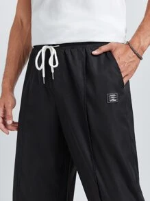 GENTILAND Men Drawstring Waist Seam Detail Trousers - Black - View 5