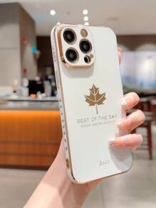 1pc Maple Leaf Plating Anti-drop Phone Protective Case Compatible With Apple And Samsung Phones - White - View 4