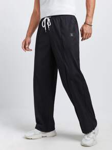 GENTILAND Men Drawstring Waist Seam Detail Trousers - Black - View 6