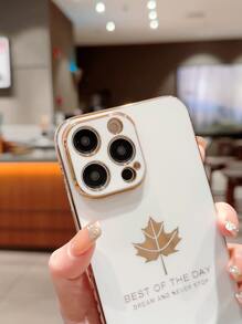1pc Maple Leaf Plating Anti-drop Phone Protective Case Compatible With Apple And Samsung Phones - White - View 5
