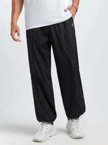 GENTILAND Men Drawstring Waist Seam Detail Trousers - Black - View 7