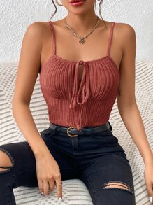 SHEIN Privé Áo khoác và áo lót dành cho xe tăng nữ Gân đan Thắt nơ trước màu trơn Giải trí - trái cam - Xem 1