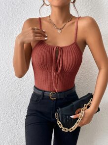 SHEIN Privé Áo khoác và áo lót dành cho xe tăng nữ Gân đan Thắt nơ trước màu trơn Giải trí - trái cam - Xem 6