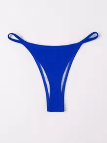 SHEIN Swim Summer Beach Solid Thong Bikini Bottom - Royal Blue - View 2