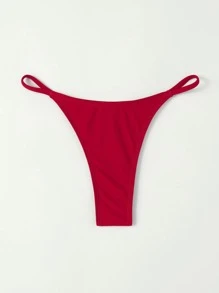 SHEIN Swim Summer Beach Solid Thong Bikini Bottom - Red - View 3