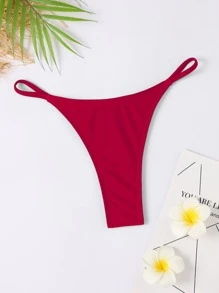SHEIN Swim Summer Beach Solid Thong Bikini Bottom - Red - View 4