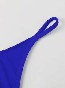 SHEIN Swim Summer Beach Solid Thong Bikini Bottom - Royal Blue - View 5