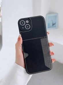 1pc蘋果機側邊卡槽pu皮革手機殼 - 黑色 - 查看 1