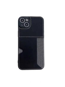 1pc蘋果機側邊卡槽pu皮革手機殼 - 黑色 - 查看 2