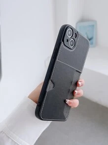 1pc蘋果機側邊卡槽pu皮革手機殼 - 黑色 - 查看 3