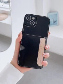 1pc蘋果機側邊卡槽pu皮革手機殼 - 黑色 - 查看 4