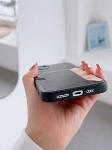 1pc蘋果機側邊卡槽pu皮革手機殼 - 黑色 - 查看 5