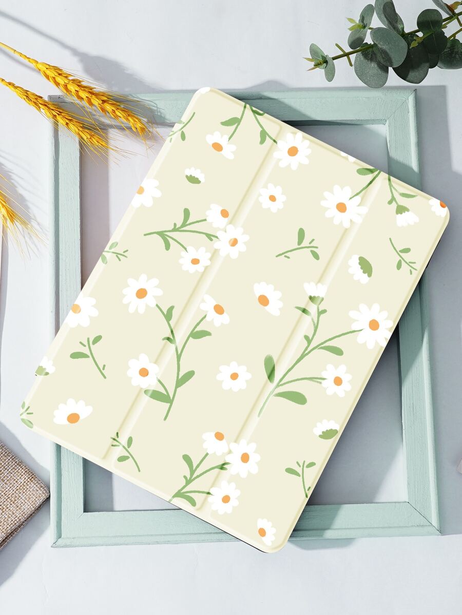 花卉圖案PU皮革保護套適用於iPad - 彩色 - 查看 1