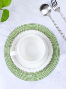 4pcs Round Place Mat, Green Round Woven Polyester Coaster, For Household - Green - View 1