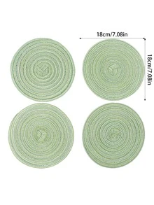 4pcs Round Place Mat, Green Round Woven Polyester Coaster, For Household - Green - View 2