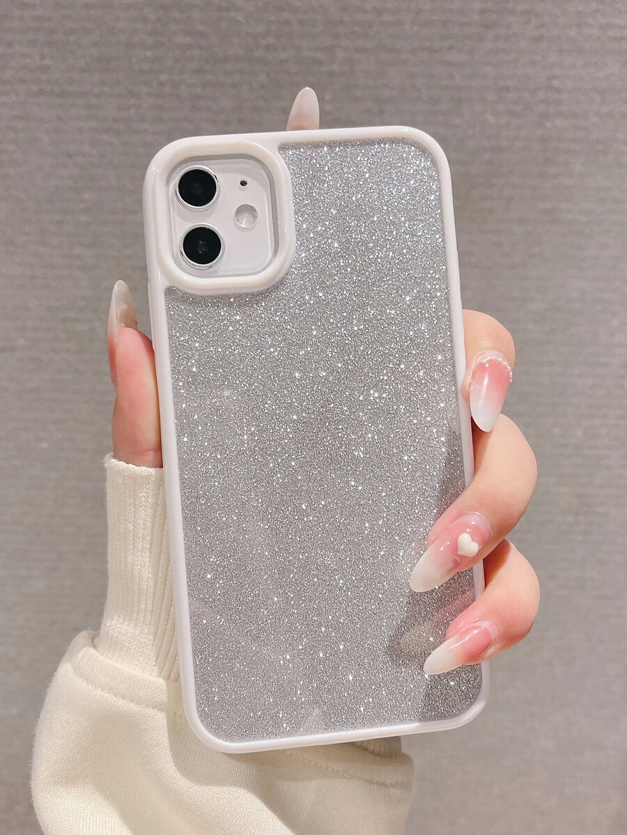Clear Phone Case With Glitter Paper - White - View 1