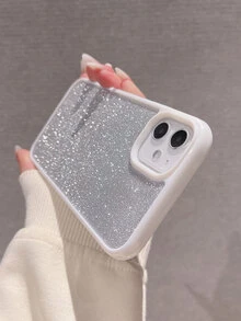 Clear Phone Case With Glitter Paper - White - View 3