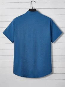 Manfinity Men Japanese Letter Embroidery Frog Button Front Shirt - Blue - View 2