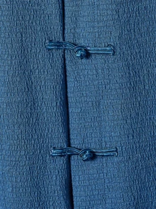 Manfinity Men Japanese Letter Embroidery Frog Button Front Shirt - Blue - View 4