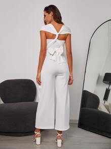 RueChic 素色闊腿九分連身褲 - 白色 - 查看 7