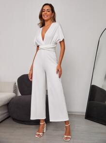 RueChic 素色闊腿九分連身褲 - 白色 - 查看 2