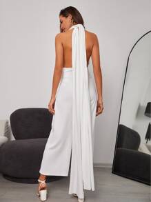 RueChic 素色闊腿九分連身褲 - 白色 - 查看 5