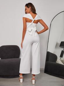 RueChic Women's Solid Wide Leg Cropped Jumpsuit, Stylish - White - View 4